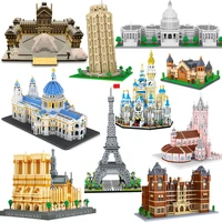 world famous architecture diamond building blocks eiffel tower louvre church micro blocks bricks construction toys for children