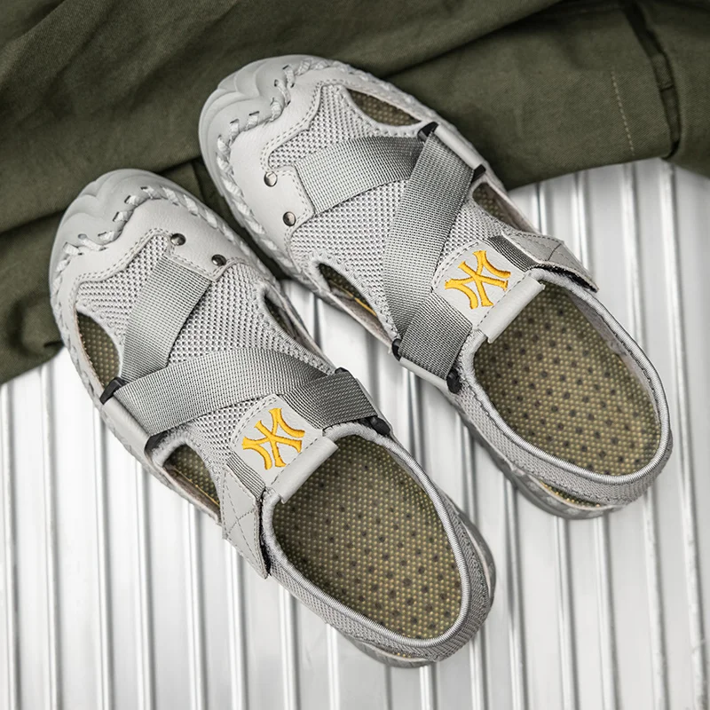 

Sliдесс andals 2020, мужские сандалии с отверстиями, удобные мужские дышащие горки из натуральной кожи 2019 owens, мужские Модные водные сандалии