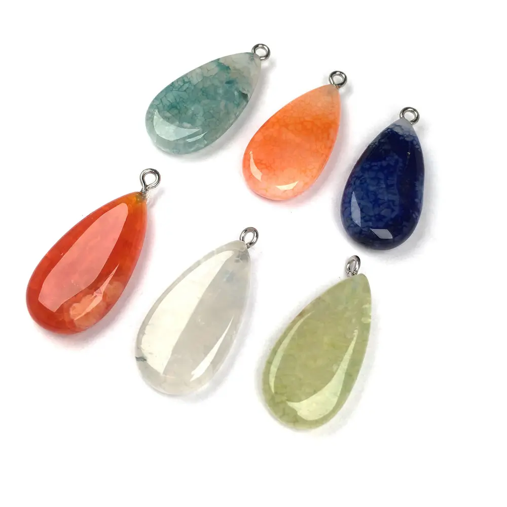 

New Natural Stone Agates Pendant Water Drop Shape Pendants Charms For Jewelry Making DIY Necklaces Accessories 12x32mm