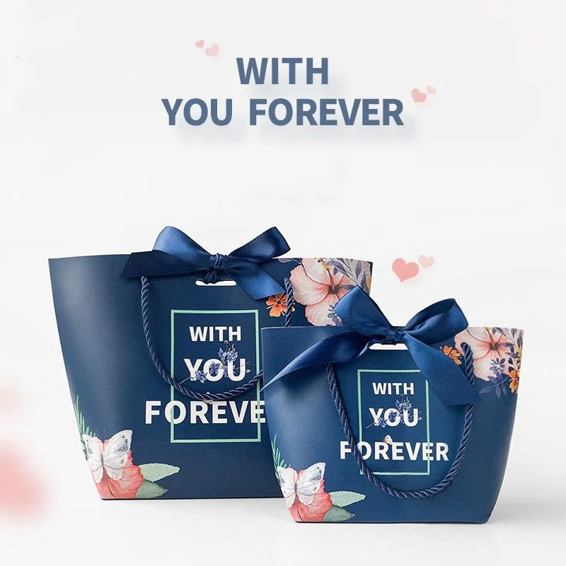 

European Flower Candy Box "With You Forever" Gift Bag Wedding Favors and Gifts for Guests Souvenirs Paper Gift Box with Handles