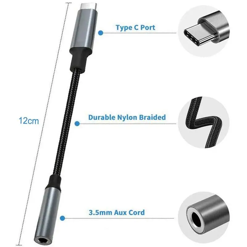 Нейлоновый Usb адаптер Typec для 3 5 наушников Aux аудио кабель Type-c до мм разъем