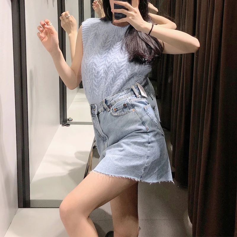 

Spring and autumn women's casual solid color round neck sleeveless knitted vest