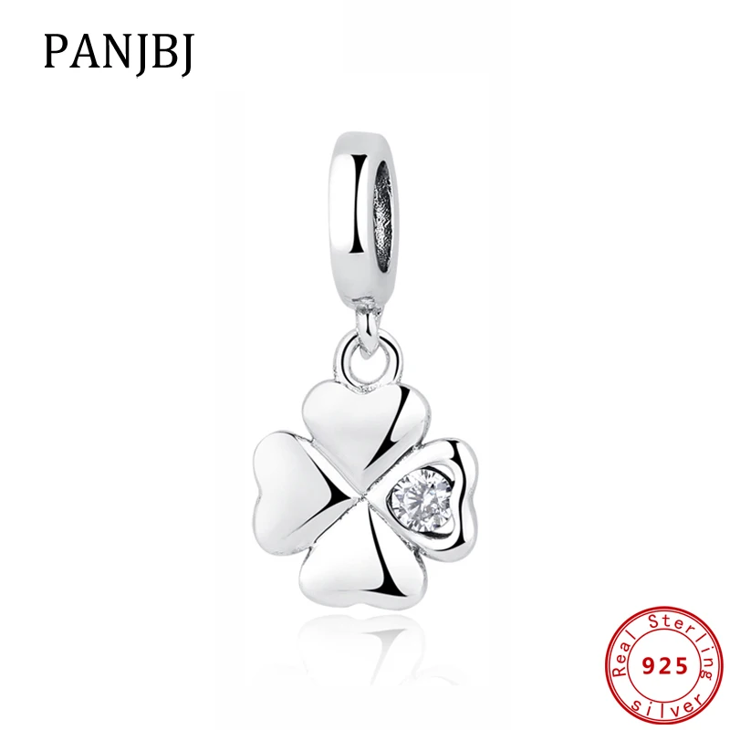 Подлинный 100% 925 пробы серебряный шарм из бисера счастливый день Клевер Подвески