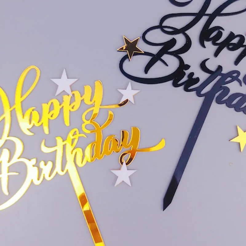 1 шт., украшение для торта с надписью «Happy Birthday», украшение в виде блестящей звезды на день рождения, зеркальный акриловый Топпер для торта, декор для торта в честь рождения ребенка