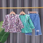 Детское платье с длинным рукавом, с цветочным принтом и бантом