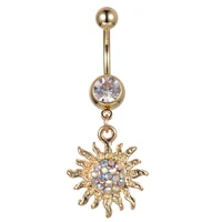 crystal navel piercing 316l surgical steel new style gold sun flower bell belly button rings ombligo body sex jewelry 2021