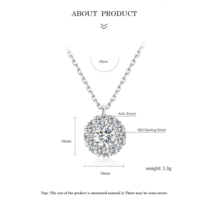 

925 Sterling Silver classical Crystal Circle Pendant Necklaces for women Korean Wedding Jewelry Valentines Gifts