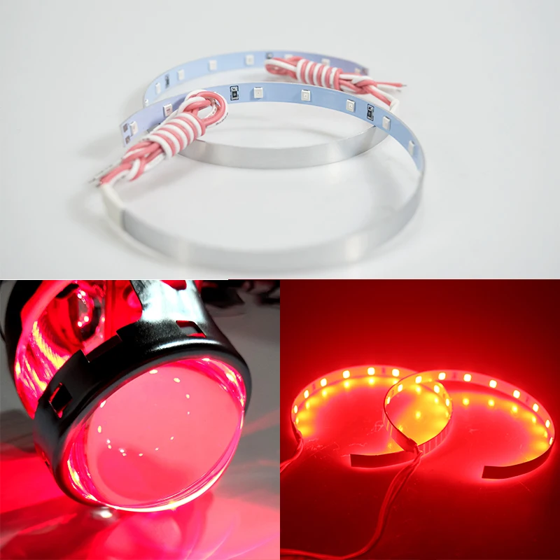 

2 шт., автомобильный проектор Devil Eyes Demon Eyes, линза для фар 2,5-3,0 дюймов, 3528 15SMD, светодиодные фары DRL DC12V, белый, красный