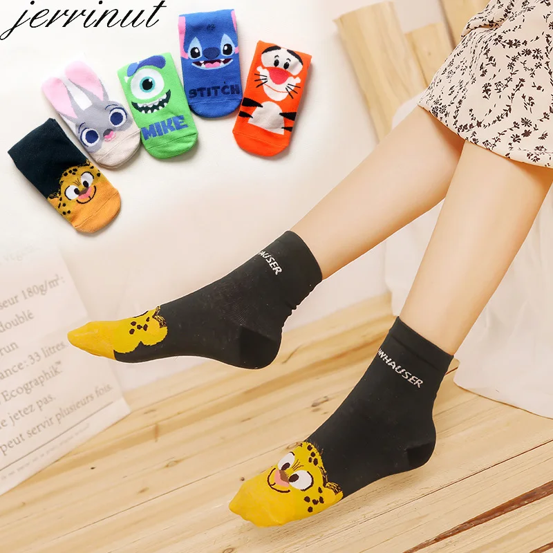 Jerrinut теплые зимние женские носки с принтом Crazy Fancy Kawaii художественные носки милые красные Мультяшные животные модные хлопковые забавные носки 1 пара