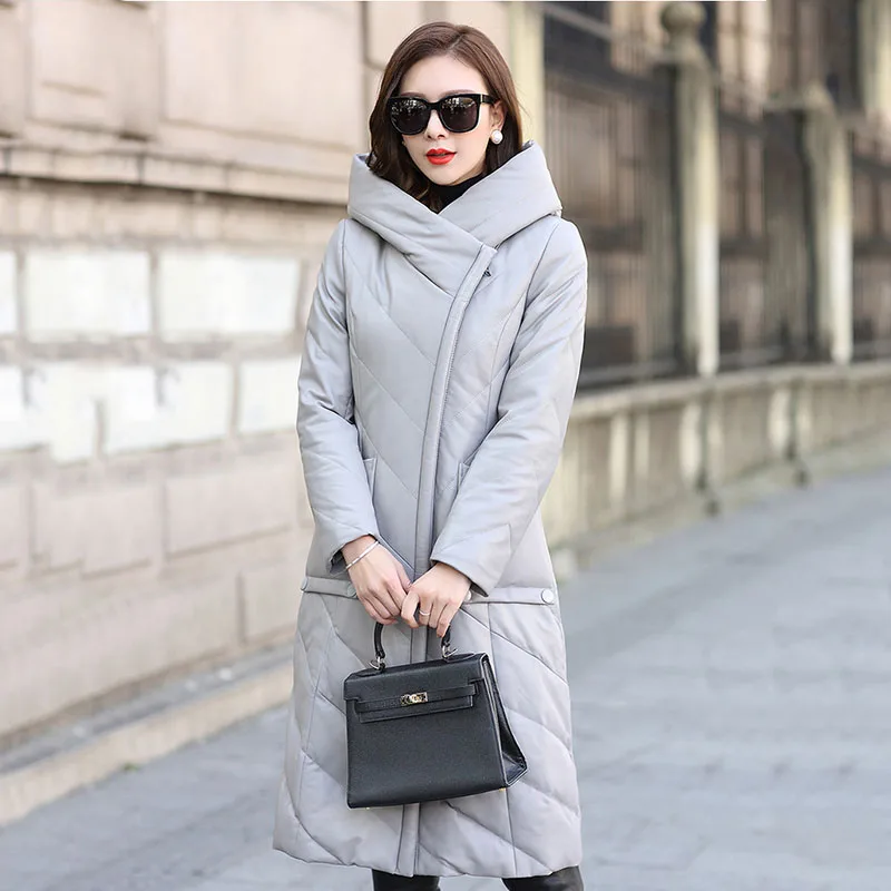 Женская куртка из натуральной овечьей кожи женская зимняя на утином пуху пуховик