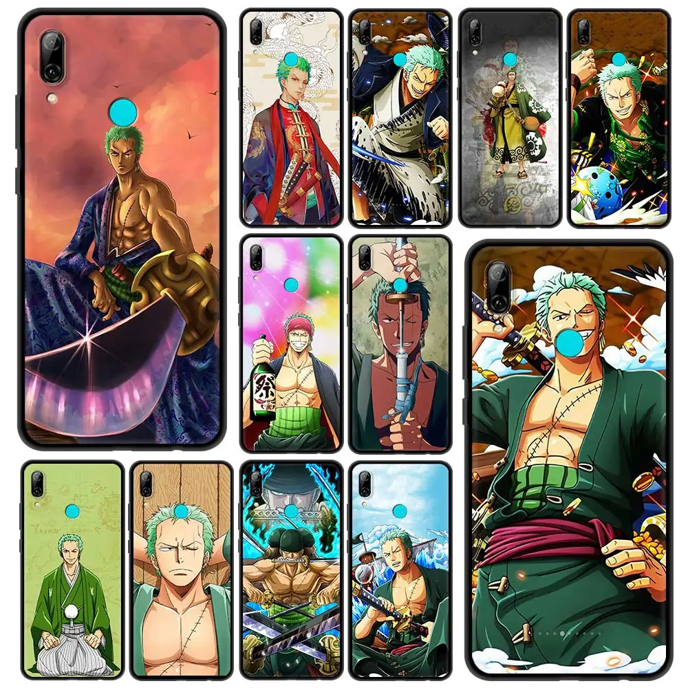 

Phone Case For Huawei P30 Lite P Smart Z 2019 P40 P10 Lite E P30 P20 Pro 2021 Black Shell Cover One Piece Roronoa Zoro Anime
