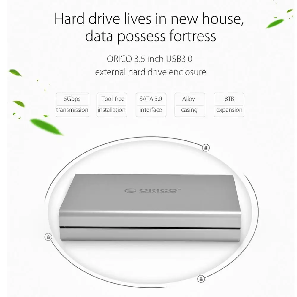 Алюминиевый корпус для внешнего жесткого диска ORICO 3 5 дюйма USB3.0 Гбит/с с адаптером