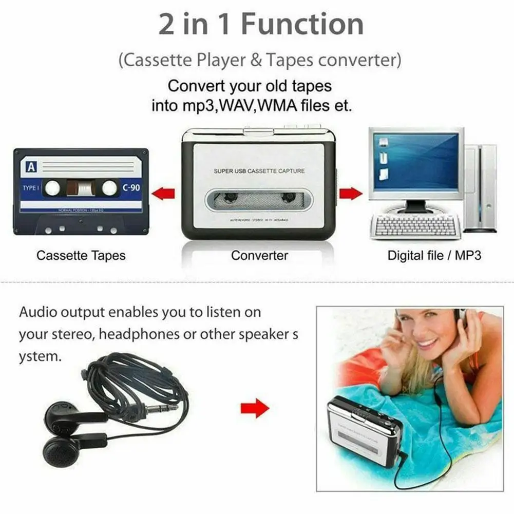 

USB Walkman Cassette Player Cassette Tape Music Audio Converter Multifunctional To Converter Mp3 I6O3