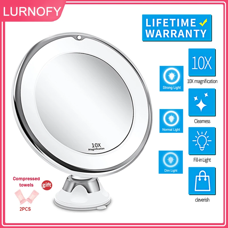 

Makeup Vanity Mirror With 10X Lights LED Magnifying Mirror Cosmetic Mirrors Light Magnification LED Make up Mirrors Grossissant