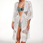 Пляжная накидка с цветочной вышивкой бикини купальник женский халат кардиган купальник черный белый бежевый цвет