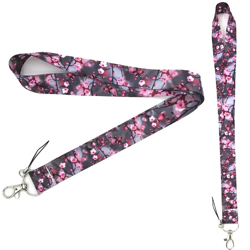 

Cherry Plum blossom Neck Strap Lanyards ID badge card holder keychain Mobile Phone Strap Gift Ribbon webbing necklace decoration