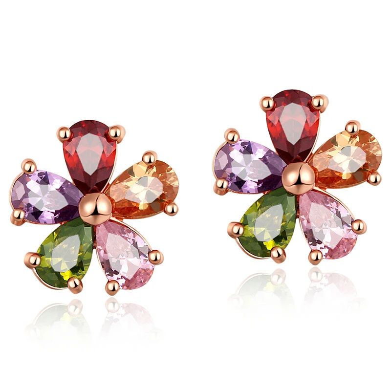 

ZSLBS Fashion Flower Drop Earrings Women Cubic Zirconia Colorful Crystal Stud Earring Jewelry Pendientes Mujer Boucle Oreille