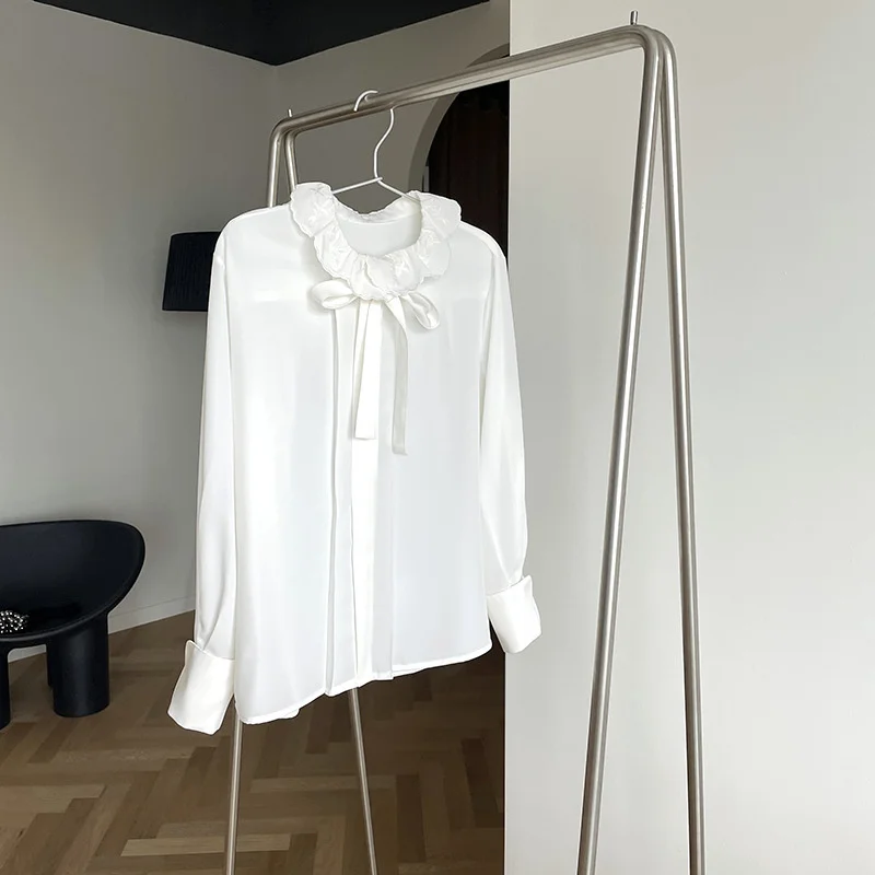 

Ruffled Neck Yellow Shirts For Women Tops 2021 Autumn New Korean Long Sleeve White Shirt Women's Lapel Thin Casual Shirt