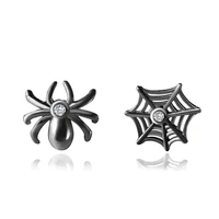 925 sterling silver female male punk earring vivid black spider mesh black elegant animal earrings for woman man fashion jewelry