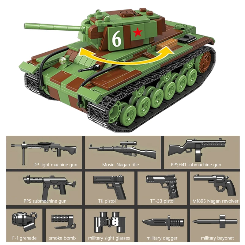 

Building blocks Compatible lepining military 100070 3 figures KV-1 Heavy Panzer WW2 Tank Soldier Weapon Bricks toys for children