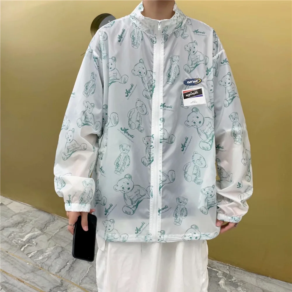 

2021 Summer Fun Print Sun Protection Clothing Men Fashion Casual Long Sleeve Jacket Korean Tops Couple Clothing Erkekler Ceket