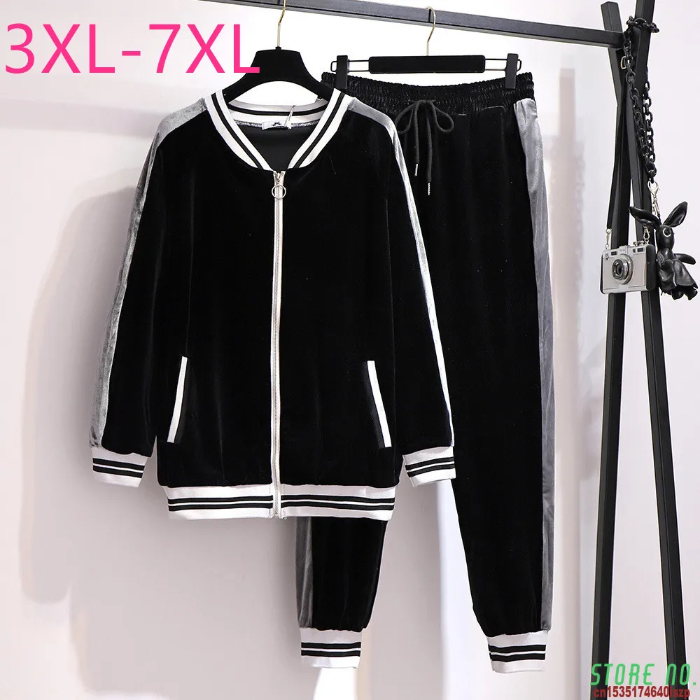 

Весна-Осень 2020, комплекты спортивной одежды для женщин размера плюс, большие свободные повседневные куртки и штаны, спортивный костюм черно...