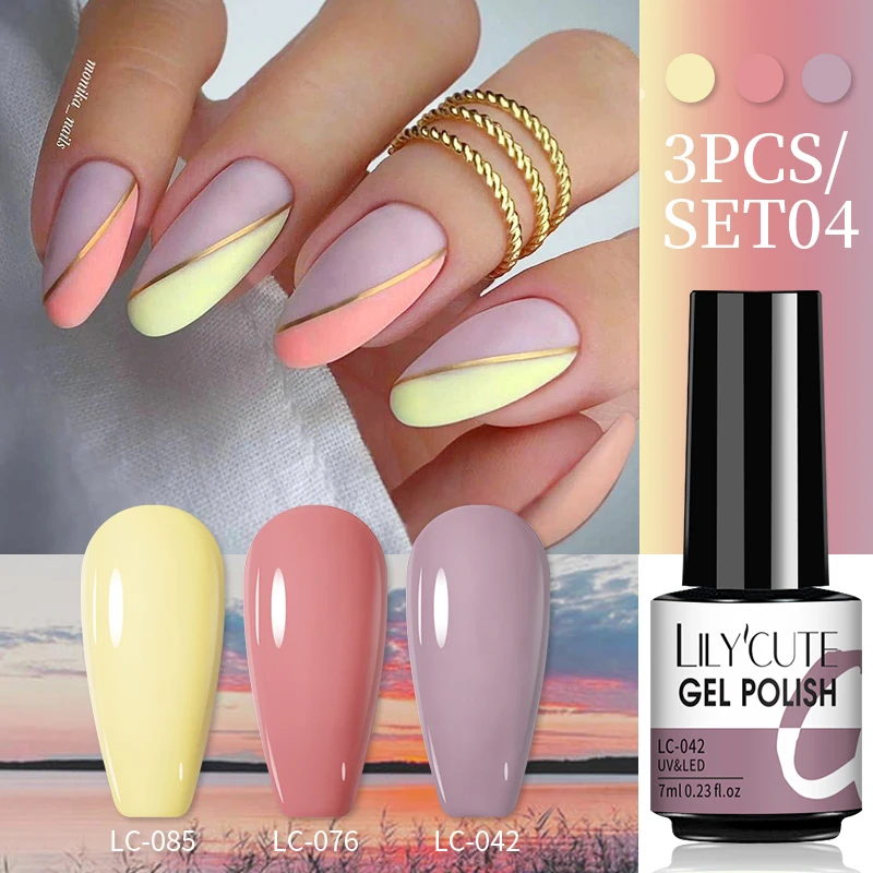 

LILYCUTE 7ml 3PCS Nail Gel Polish Set Fall Winter Color Semi Permanent Hybrid For Base Top Coat Soak Off UV LED DIY Nail Art Gel