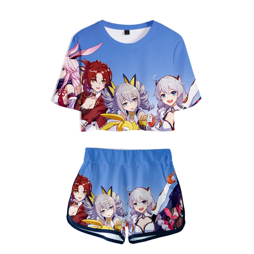 Костюм Honkai Impact из 3-х предметов футболка + шорты хлопковый костюм с коротким