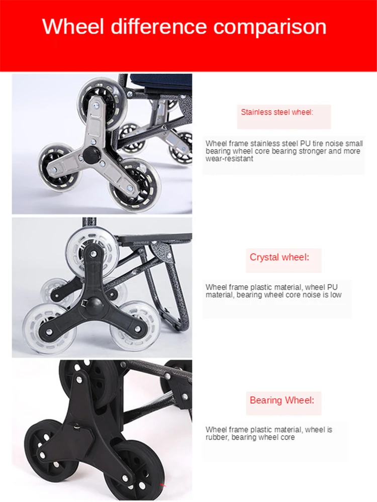 

B-LIFE Stair Climber Trolley Dolly Shopping Grocery Foldable Cart Condo Apartment Tri-Wheel for Easy to Climb Stairs Utility Car