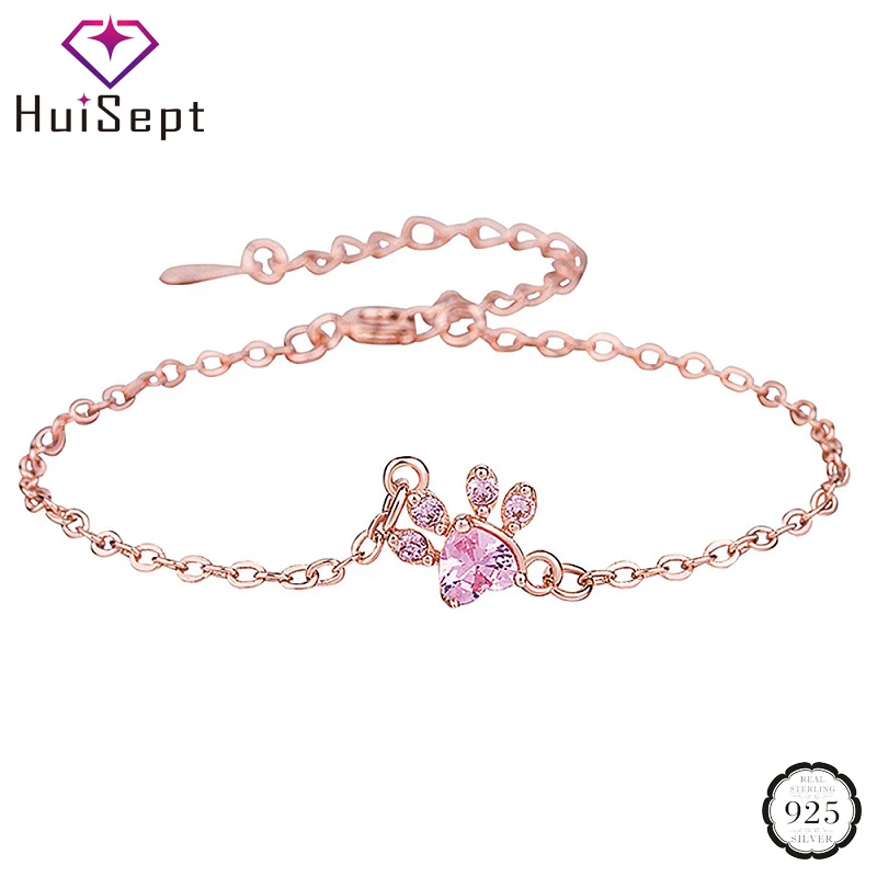 Браслет HuiSept из серебра 925 пробы ювелирные изделия розовый циркон модные стильные