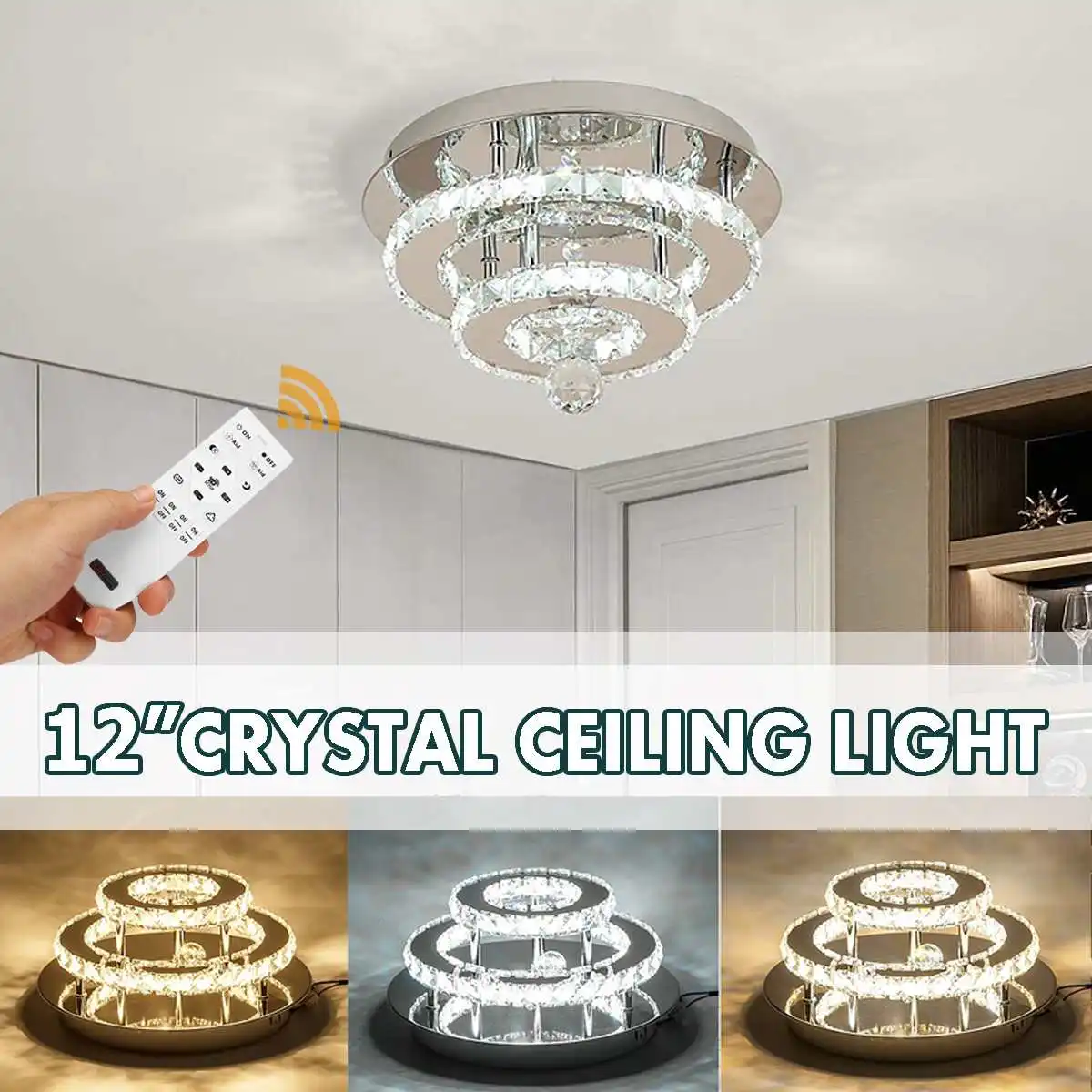 

LED Dimmable Crystal Ceiling Light With Remote Control Hallway Lamps Indoor Lighting Fixture Home Living Room Bedroom Decor