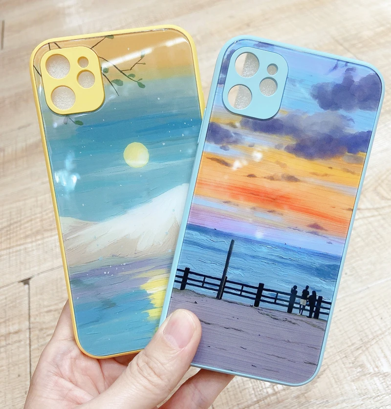 Модный чехол из закаленного стекла для iPhone 12/11 Pro Max XR XS 8 7 Plus|Бамперы| |