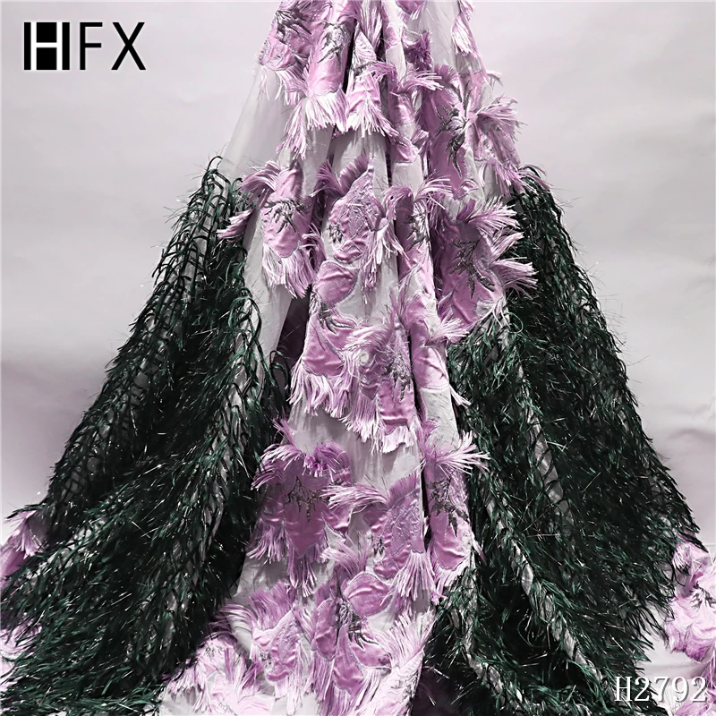 HFX 2019 Diamond elegant 3d flower purple color with feather embroidery African tulle lace fabric Nigeria french H2792 | Дом и сад