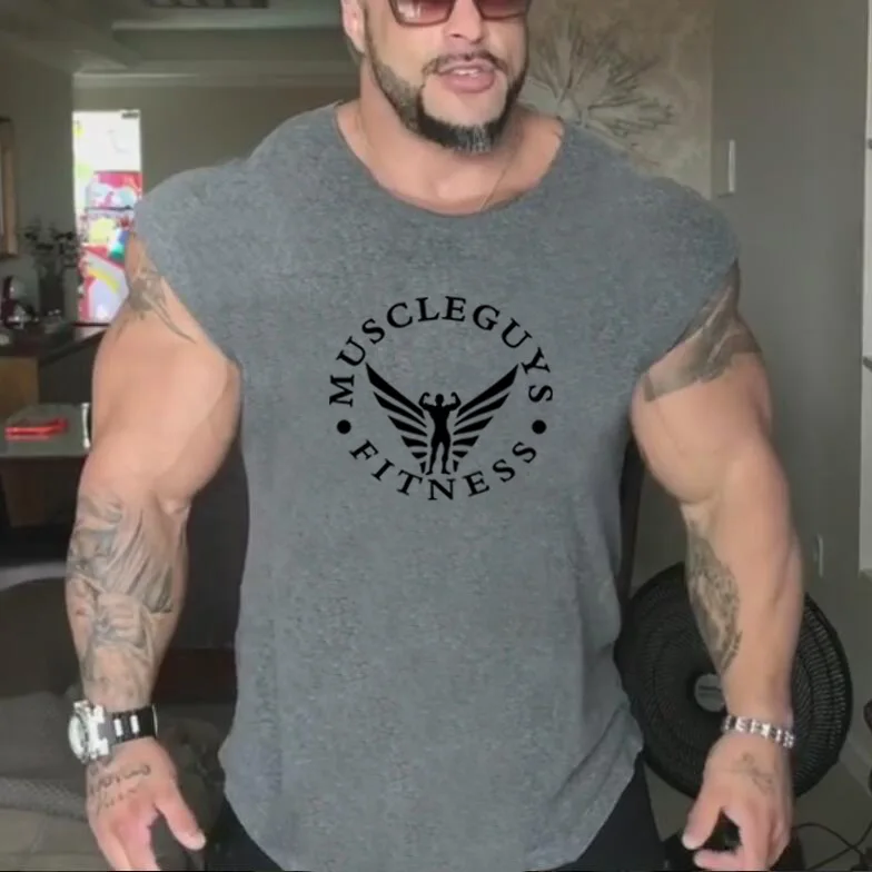 Брендовый мужской для бодибилдинга фитнес-залов майка Бодибилдинг без рукавов