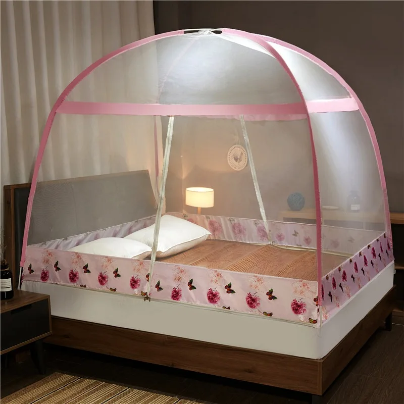 

Adults Yurt Mosquito Net Bed Bottom Free Installation Mesh Mosquito Net Breathable Thin And Light Klamboe Bed Room Decor EB50