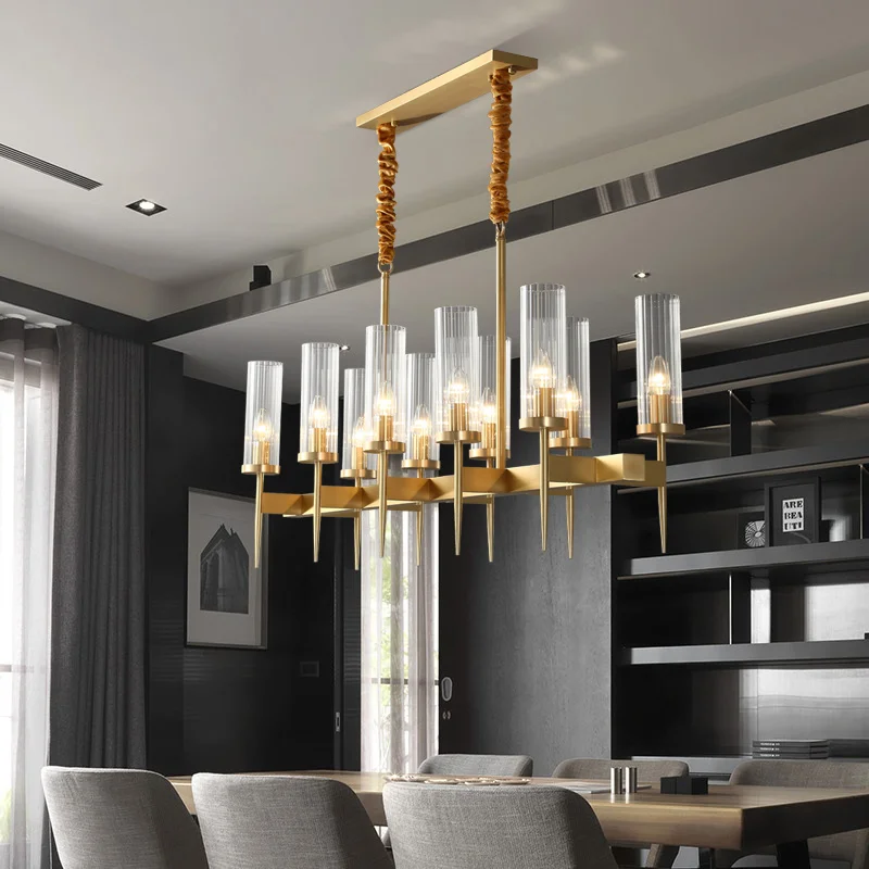 

Прямоугольсветильник Роскошная стеклянная люстра в стиле постмодерн, лампа из меди для столовой, гостиной, барной стойки, кабинета, виллы