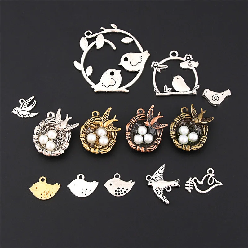 Подвески в виде птичьего гнезда серебристые кулоны животных для