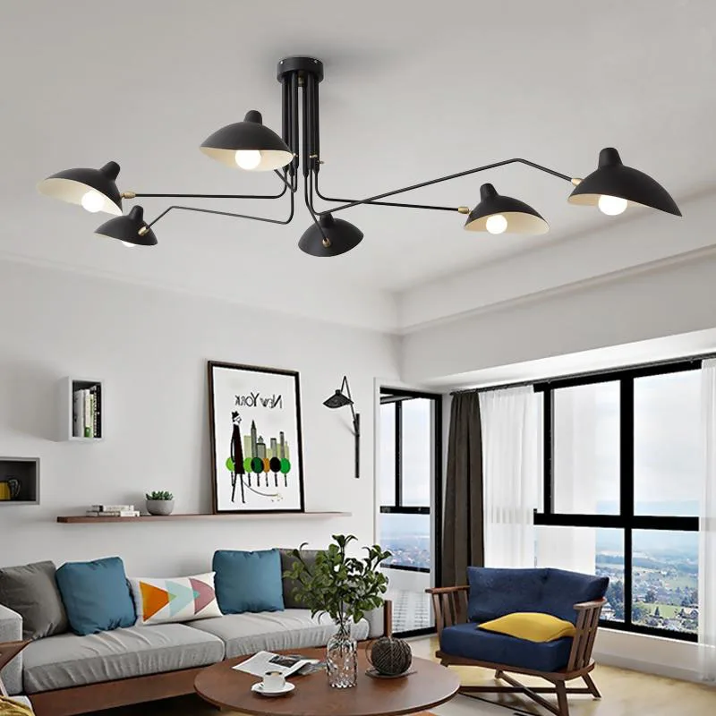 

Скандинавская ретро-Люстра В индустриальном стиле, железная лампа с 6 головками для столовой, кухни, гостиной, светодиодный весной светильн...