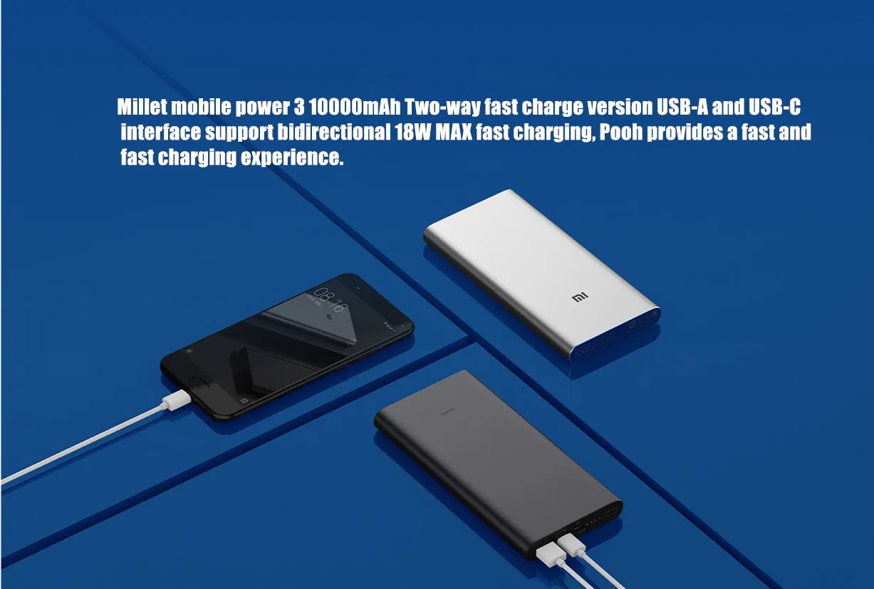 xiaomi mobile power 3 10000mAh USB-C двухсторонняя версия быстрой зарядки power bank QC3.0 портативное зарядное устройство 2 USB 10000mAh
