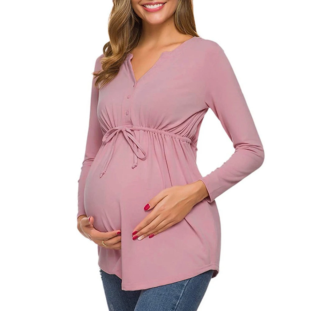 Женские топы для беременных с длинным рукавом v образным вырезом баской
