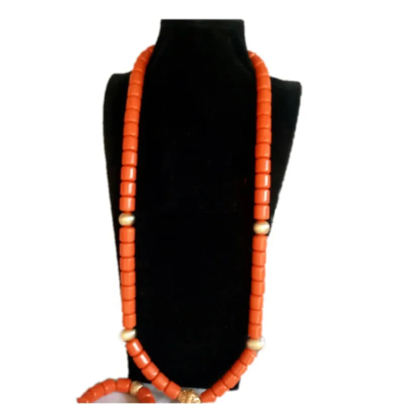Dudo Men's Artificial Coral Beads Jewelry Set For Groom 33 Inches African Wedding Necklace Jewellery Set Long Design Trendy