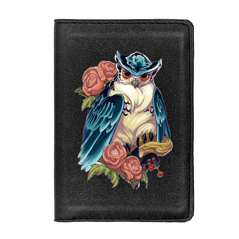 

Retro Flower Owl Printing Passport Cover Holder ID Credit Card Case Travel Leather Passport Wallet
