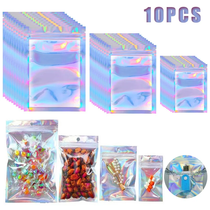10 шт. радужные пакеты с застежкой-молнией косметические пластиковые