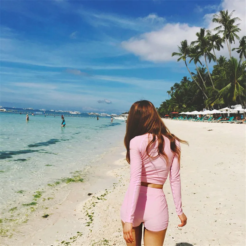 Купальник из двух предметов однотонная пляжная одежда с длинным рукавом и