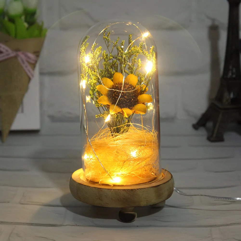

Sunflower Warm Light Lamp Glass Cover Dome Lamp Bedside Night Lamp Home Decoration for Valentine Day Gifts Mother Day Gift