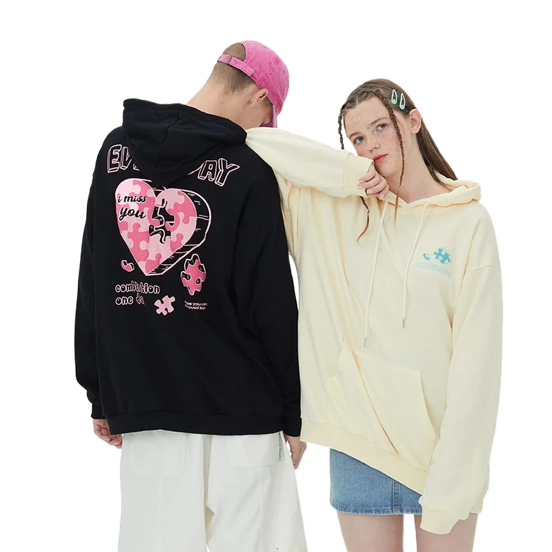 Harajuku Hoodie Love Print Hooded Sweatshirt Women's Autumn 2021 Couple Hoodies Loose Pullovers H1543