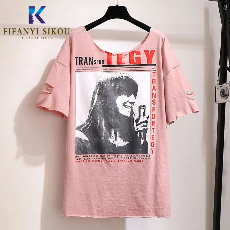 Женская футболка большого размера d 6XL розовая летняя с круглым вырезом и