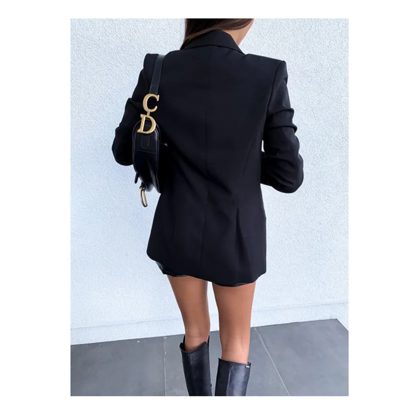 

Coat Spring And Autumn Professional Women Commuting Lapel Solid Color Long-Sleeved Double-Breasted Button Blazer Women Jacket