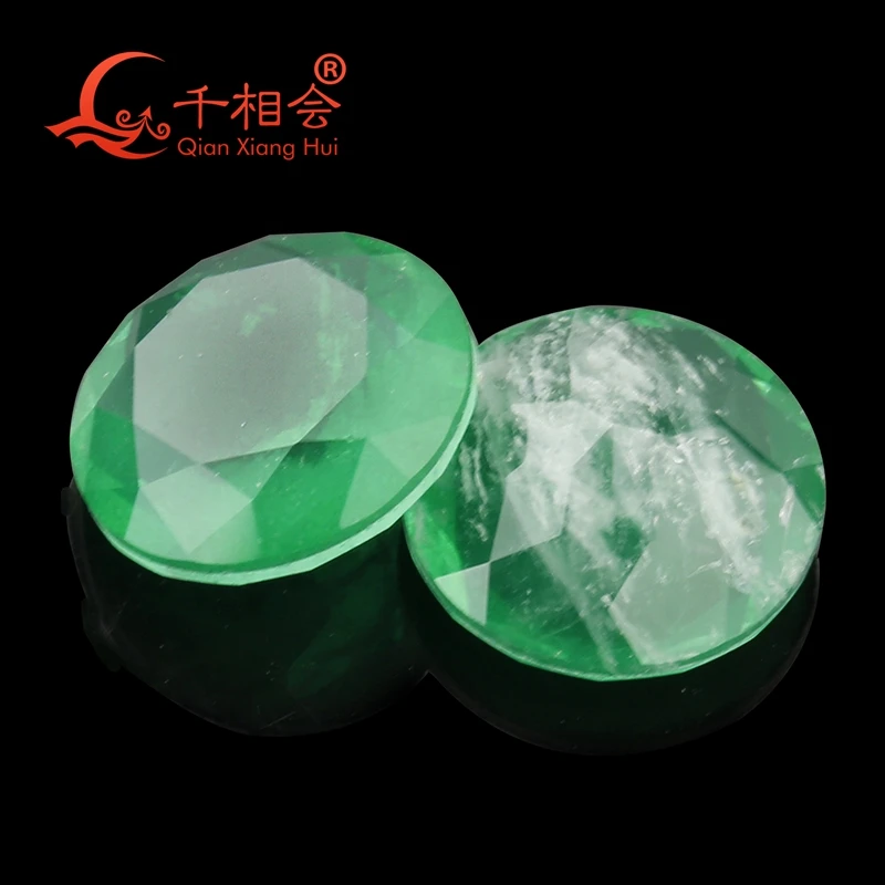 

Round shape natural crystal add glass green color and red color loose stone