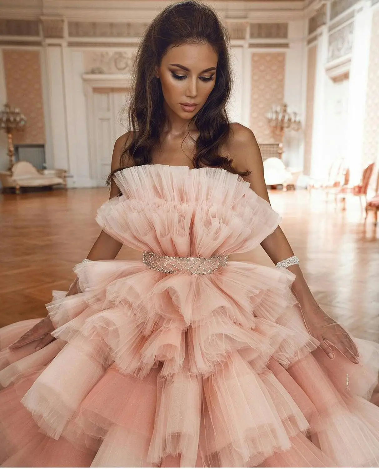 Amazing Lush Prom Dresses 2021 Custom Long Bridal Dress Ruffled Tiered Tulle Evening Gowns Party Night Wear vestidos Ball Gown